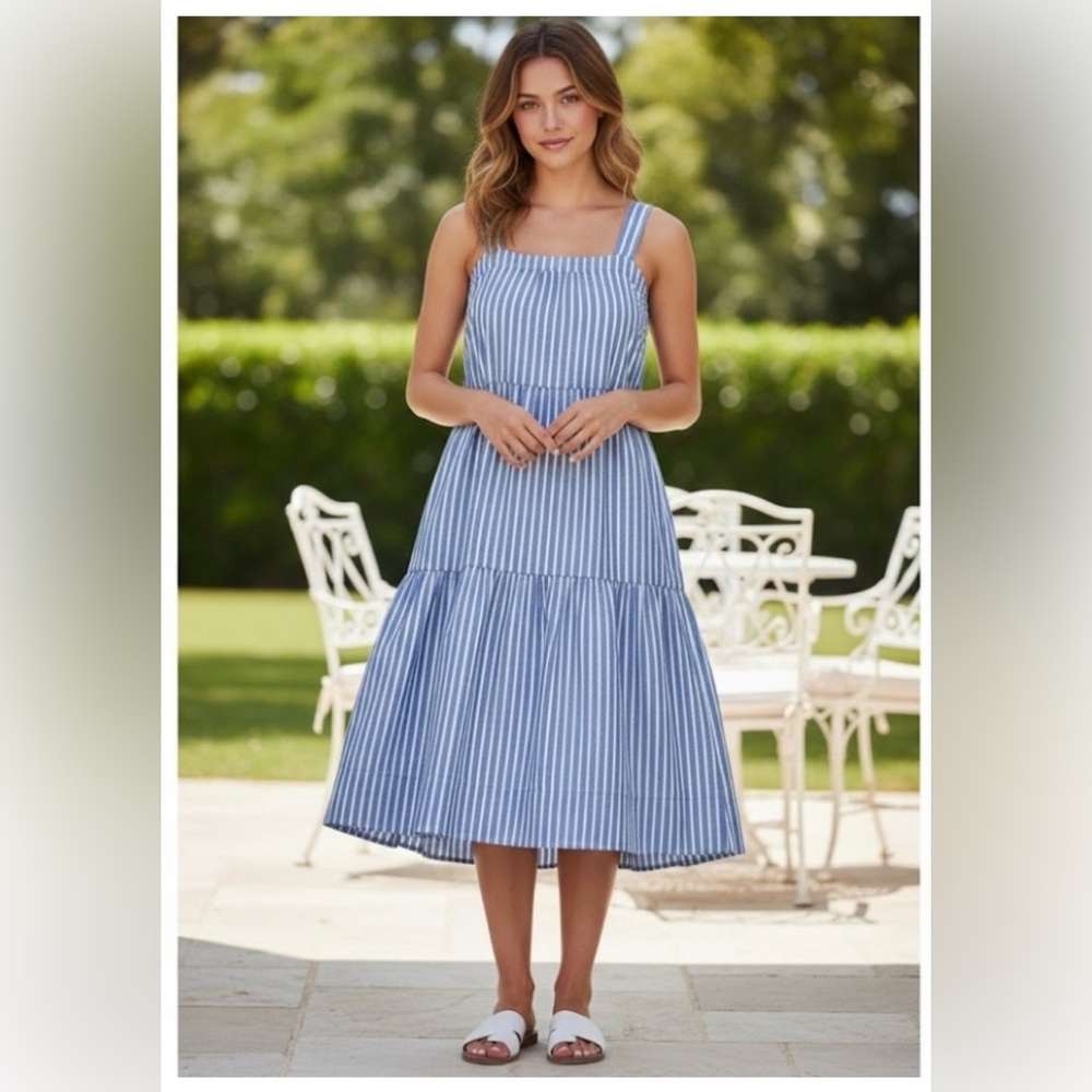 Pact Beachy Nautical Coastal The Sunset Easy Cami Blue White Stripe Dress XXl